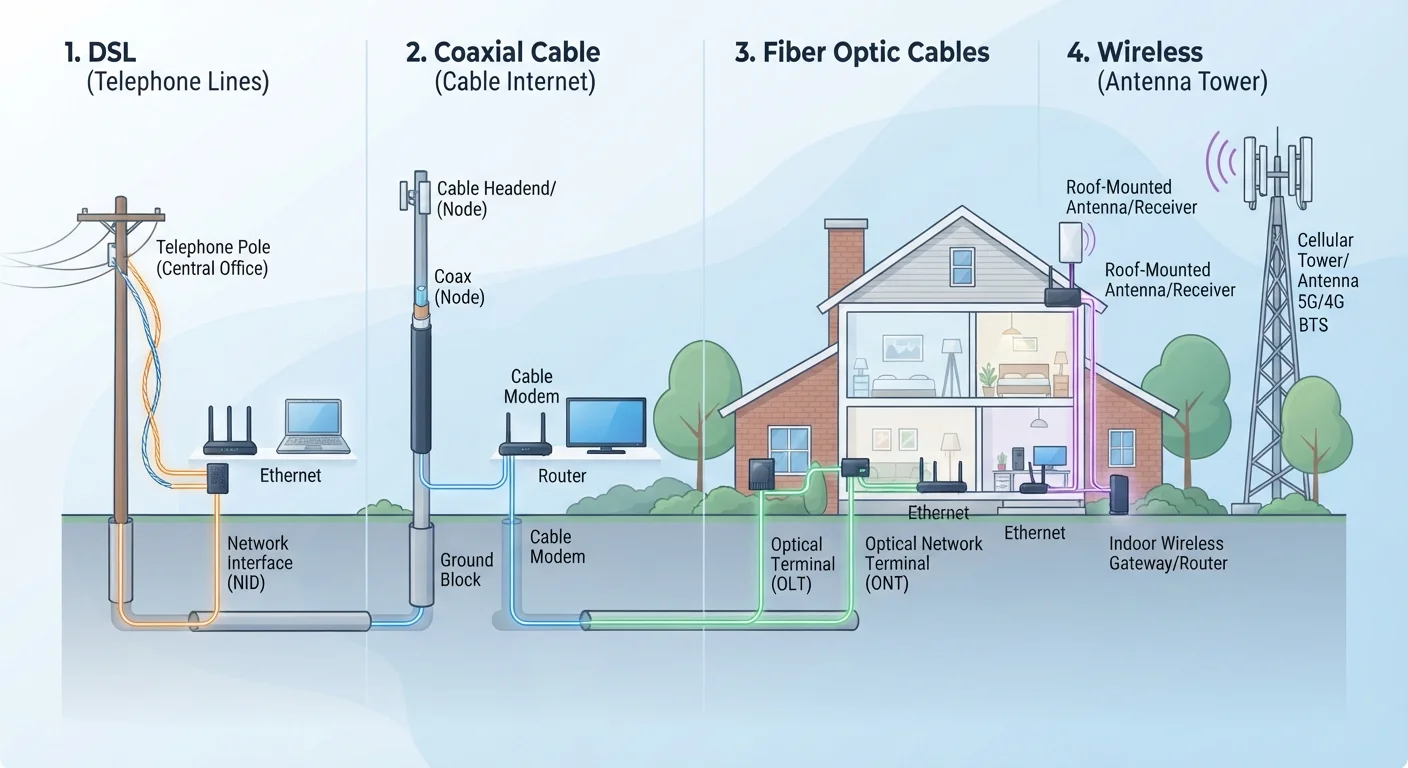DSL, Cable, Fiber, and Fixed Wireless: How Each Technology Reaches Your Home